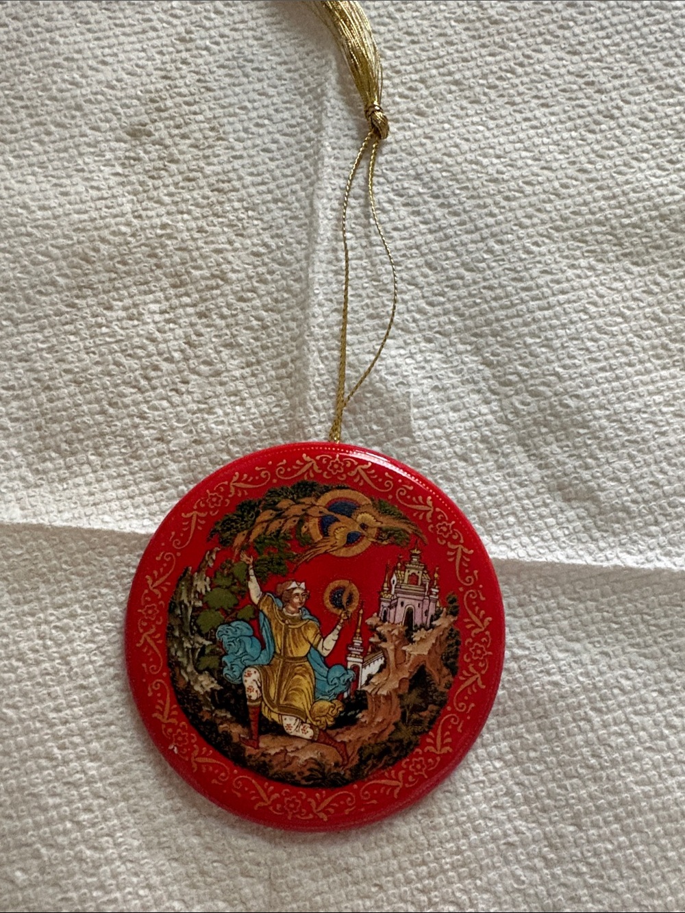 Red Decorative Hanging Wall Medallion with Gold Tassel
